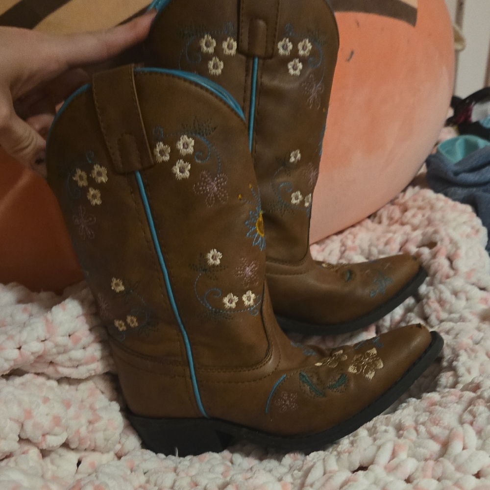 Shyanne Brown and Blue Embroidered Kids Boots